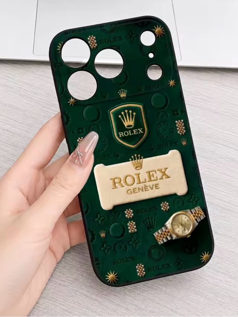 Rolex Green & Gold Embossed Luxury Phone Case